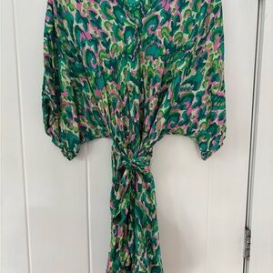 Vibrant Green and Pink Patterned Dress